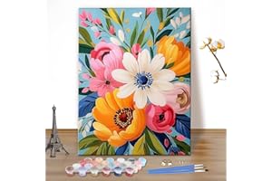 MEIYUDA Dipingere con i Numeri Adulti Fiori in vaso, Kit di Pittura Acrilica Fai-da-Te per Adulti Principianti Facile su Te, Paint by Numbers Pittura Decora la Casa Regalo 40x50cm(Senza Cornice)