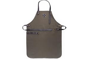 Angus Stoke Grembiule da cucina in canvas/cotone – Grembiule da barbecue variabile con cinturino in pelle – Grembiule Dylan