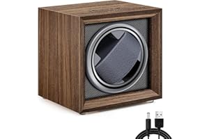 FEIBRAND Automatic Watch Winder Box Single: Self Winding Watches Shaker Spinner Wooden Watch Turner Rotator Display Case with Quiet Motor - Men Mechanical Wrist Watches Rotating Holder Stand USB Powered, Black