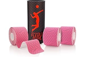 FLEXU Ruban de kinésiologie 60 5X25 cm Bandes prédécoupées en Forme de I - Thérapie Professionnelle Ultra Fine, sans Latex et hypoallergénique ; Promouvoir Une récupération Plus Rapide (Rose)