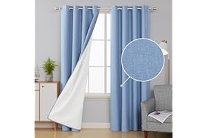 Deconovo Faux Linen Total Blackout Eyelet curtains Thermal Insulated Window Treatment for Bedroom 52x54 Inch Blue 2 Panels