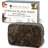 PraNaturals African Black Soap 200g, Organic and Vegan for All Kinds | Origin and Artisan Skins in Tropical Ghana