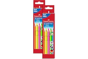FABER-CASTELL 110994 - Set de crayons de couleur Jumbo GRIP Neon, 5 pièces, incassables, pour enfants et adultes