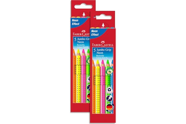 FABER-CASTELL 110994 - Set de crayons de couleur Jumbo GRIP Neon, 5 pièces, incassables, pour enfants et adultes