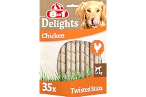 8in1 Twisted Sticks di Pollo, con gustosa pelle di manzo e delizioso petto di pollo, 35 pezzi
