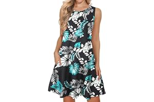 WNEEDU Abiti Estivi da Donna Prendisole da Spiaggia Senza Maniche