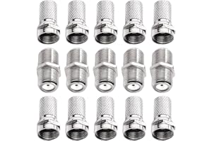 KUOQIY 15 Pièces F-Connecteur Set, Connecteurs F à Vis et Coupleur de Type-F, Connecteur d'Adaptateur Sat, pour Antenne Satellite Sky Freesat Virgin NTL, Argent
