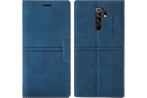 OKZone Funda para Xiaomi Redmi 9, Carcasa Libro con Tapa de Cuero Piel Wallet Case Flip Cover con Kickstand [Cáscara de TPU], Magnetica, Ranuras para Tarjetas para Xiaomi Redmi 9 (Azul)