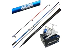 LIDSTERS FISHING SUPPLIES LFS Blue Beachcaster Sea Fishing Rod 12ft 2pc + Lidsters Blue Ocean 70 Sea Reel Combo with blue line