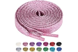 Olukssck 2 Paires Lacets Plats Pailletés Premium, Lacets de Remplacement de 10mm de Qualité Supérieure pour Chaussures de Sport, Chaussures de Ville