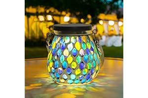 NEWNEN Mosaic Solar Lanterns Lights, IP65 Outdoor Waterproof Hanging Solar Lights Solar Tabletop Decorative Table Lamps for Patio Porch Lawn Garden Yard, 2 LED Warm White and RGB (Teardrop Blue)