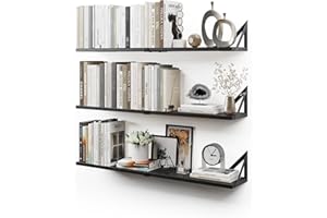 CASSA HOME DECOR CASSA NOKO Étagères murales suspendues pour Le Mur, Lot de 3, étagère bibliothèque pour Chambre à Coucher, Salon, Bureau, Salle de Bain, Cuisine, Bois Rustique avec Support métallique (Noir Grand)