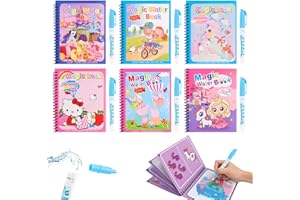 AILA 6 Pack Magic Water Colouring Book, Reusable Water Magic Colouring Book with 6 Water Pen, Animal Cartoon Magical Water Coloring Book Doodle Game for Little Boys Girls Gifts (Pony)