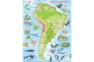 Larsen A25 South America Jigsaw Puzzle Topographic Map, English Edition, for Children & Adults - 65 Pieces | Educational & Fun Puzzle | Boxless Tray & Frame Included