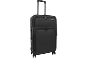 Bordlite Lightweight 4 Wheel Black Suitcase Soft Luggage Travel Cabin Bag, Easy Roll Suitcase - Black - Large