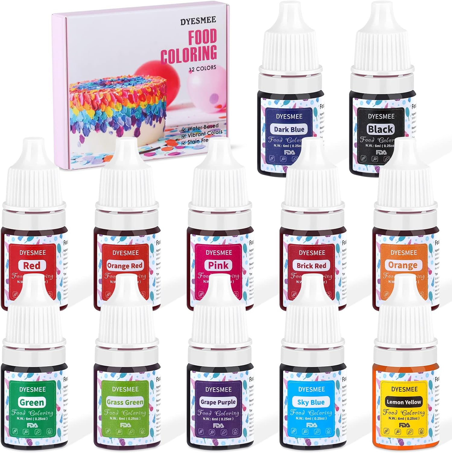 Colorant alimentaire liquide – 12 couleurs hautement concentrées pour la pâtisserie, les boissons, le macaron, le fondant, la décoration de gâteau, le kit de couleurs alimentaires pour le savon, le