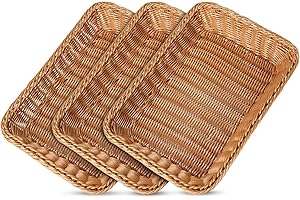 AKOLAFE 3 szt. kosze półkowe, kosze do przechowywania wiklinowe do organizacji, kosz piknikowy do przechowywania chleba, prostokątny, tkany kosz wiklinowy do żywności, serwowania, restauracji, domu i kuchni