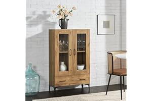 [en.casa] Vitrina Søndersø Aparador para salón Mueble Auxiliar para Comedor Oficina con Estante Cajón 2 Puertas de Cristal Aglomerado 115 x 70 x 31 cm - Efecto Roble y Negro