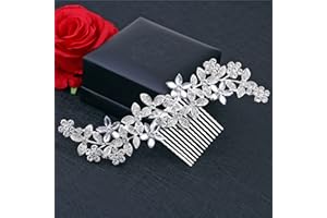 AWOCAN Peigne à cheveux pour mariée, mariage, fleurs, argent, cristal, bandeau de mariée, accessoires pour cheveux pour femmes et filles (A)