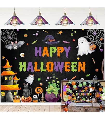 Halloween Hintergrund Banner – 'Happy Halloween Day' Stoffbanner 180x100 Cm Für Party & Fotohintergrund