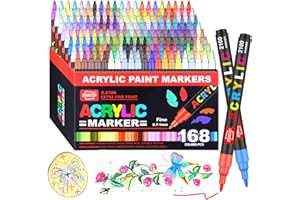 Laconile 168 Couleurs Feutres Peinture Acrylique – Feutre Acrylic à Pointe Unique avec Pointes de Remplacement – Marqueur Peinture Acrylique Idéal pour Verre, Bois, Pierre, Métal, Céramique et Toile