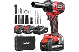 Avhrit Akumulatorowa wkrętarka udarowa z 2 bateriami litowymi 4,0 Ah, 700 Nm/516 ft-lbs 1/2 cala, bezszczotkowa elektryczna wkrętarka udarowa do domu i samochodu, 5 kluczy nasadowych, 4 śruby, 4