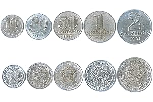 HOBBY OF KINGS Conjunto de 5 Monedas de Brasil. 10, 20, 50 Centavos, 1, 2 Cruzeiros. Moneda brasileña 1956-1961