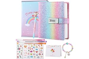 JIALILI Tagebuch mit Schloss für Mädchen, Passwort gesperrte Journale für Teen-Mädchen, geheime Tagebuch-Geschenke für 9 10 11 12-jährige Mädchen (Bright Colorful Deep Rainbow)