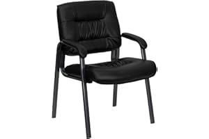 Flash Furniture Leder-Soft-Seitenstuhl, Metallleder, Schwarzer Lederweich/Titanrahmen, Black with Titanium Frame Finish