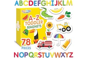 Curious Columbus Magnetic Objects and Letters. Set of 78 Foam Magnets Including 52 Pictures and 26 Uppercase Alphabet Magnets from A-Z. Educational Toy for Preschool Learning