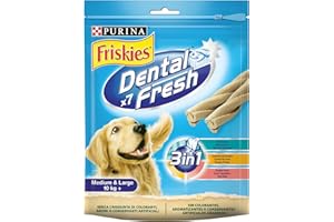 Purina Friskies Dental Fresh, Snack Dental, mal aliento para perro mediano y grande, 6 bolsas de 180g