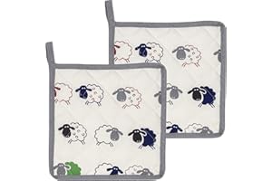 Kracht Küchen Textilien Schäfchen Baumwoll Topflappen Bedruckt 22x22 cm bunt 2er Pack