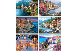 AIKEWO 6 Packs Paint by Number for Adults,DIY Seaside City Landscape Paint by Numbers Kits for Adults Beginners,Watercolor Oil Painting Craft Art for Gift and Home Wall Decor 12X16Inch
