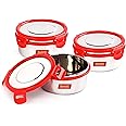 Sumeet Airtight & Leak Proof Steelexo S.S. Container/Lunch Box With Stainless Steel Lid Set Of 3Pcs (300Ml Each), Blue-Violet