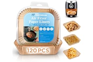 ONE EMPORIUM Ninja Air Fryer Liners Reusable, Pack of 120 Air Fryer Liners Parchment Papers Disposable, Greaseproof Paper for Air Fryer - Compatible with Ninja, Tower, Cosori (120, 6.3 inches)
