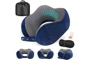 Cirorld Poduszka Podróżna, Poduszka z Pianki Memory na Szyję, Regulowana i Kompaktowa Poduszka do Lotu, Ergonomiczna Poduszka na Szyję, z Zatyczkami do Uszu, Maską na Oczy, Torbą do Przenoszenia.