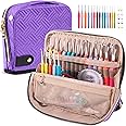 MYBAGZING Crochet Hook Case with 14 Size Crochet Hooks Set 2mm(B)-10mm(N) Ergonomic Crochet Hooks with Crochet Case Stand Up - Crochet Hook Organize for Crochet Lovers, Crochet Kit for Beginners