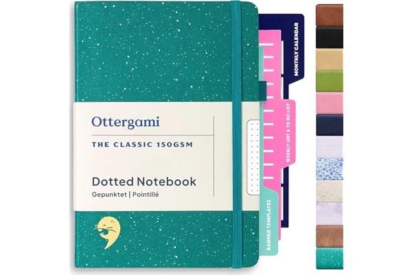 Ottergami The Classic Carnet A5, (Vert Moucheté), Bullet Pointillé Journal avec 150gsm Papier, Carnet de Note pour Journaling, Dotted Notebook A5 Relié Cartonné de 192pg