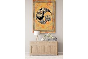 AVA Collections Yellow Yin and Yang Tapestry DRAGON Good Luck Psychedelic Trippy Tapestry Room Decor Boho Tapestry Mystic Wall Hanging Tapestry for Home Decor(Yellow)