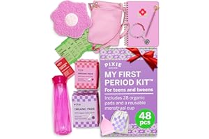 PIXIE CUP Mein Erste-Periode-Set – Starter-Kit für Mädchen mit Binden für Teens & Tweens – Inkl. Zykluskalender, Armband, Trinkflasche & Schlafmaske – Diskret & liebevoll verpackt