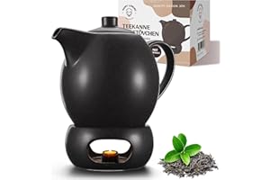 Happy Lemuro Teekanne mit Stövchen Set - 1,2 l - mit Siebeinsatz - Tea Pot - Teapot - Zubehör - Keramik - Schwarz mit Kerzenwärmer - Tee Kanne