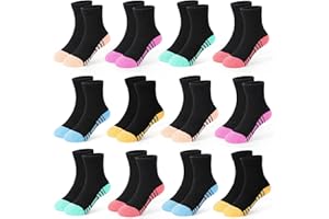 TRAMLE Girls Sports Socks 12 Pairs, Kid Trainer Soft Breathable Black White Colorful Cotton Socks for 1-13 Years Toddler with School