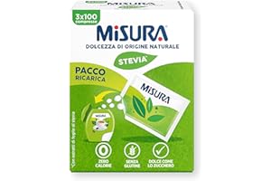 MERISANT Misura Stevia Ricarica Dolcificante in Compresse, Zero Calorie, Senza Glutine, Dolcificante di Origine Naturale, Ricarica per Dosatore, 3x100 Compresse