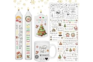 ROEOWENE 6 Pezzi Adesivi Natalizi per Candele Tatuaggio per Candele Adesivi per Candele Fai Da Te Tatuaggi Candele Rub on Stickers Natale Decorativi per DIY Tazze,Ceramica,Regali,Nero + Marrone