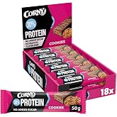 Corny Protein Bars Chocolate and Cookies, 0.48 oz, 18x50 g | 0% Added Sugars, Muscle Recovery Aid, Snack Fitness for Sport an