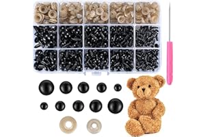 440 Pièces Yeux de Sécurité avec Rondelles(220 Yeux + 220 Rondelles), Petites Poupées Plastique Peluche Yeux de Sécurité, pour Peluches/Jouets Tricotés/Animaux Peluche Ours- 6/8/9/10/12mm