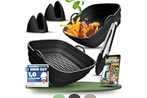 ‎KNUSPERLIEBE KNUSPERLIEBE® Silikonform-Set faltbar & extra dick für Heißluftfritteusen ab 3,7L-8L mit Zubehör | Airfryer Silikoneinsatz, BPA-FREI, Für Ninja SL400, Phillips, Cosori