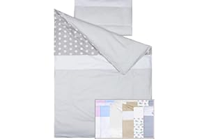 Vizaro - Funda Nórdica Cuna 60x120cm (Incluye Funda de Almohada) - 100% Algodón - Med. 90x120cm, 30x60cm - Gris Lunares y Líneas