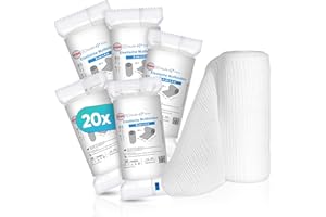 Health Press® Venda de gasa - Venda (6cm x 4m) 20 rollos - Venda elástica - Dispositivo médico - Venda de fijación dermatológicamente probada - Venda Ideal para primeros auxilios y cuidado de heridas