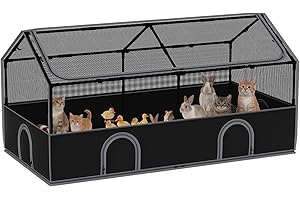 DINMO Small Animal Enclosure, Outdoor Enclosure for Rabbits, Guinea Pigs, Pet Playpen with Waterproof Base for Hamsters, Hedgehogs, Kittens, Chickens, Indoor and Outdoor, Black, 165 x 80 x 80 cm